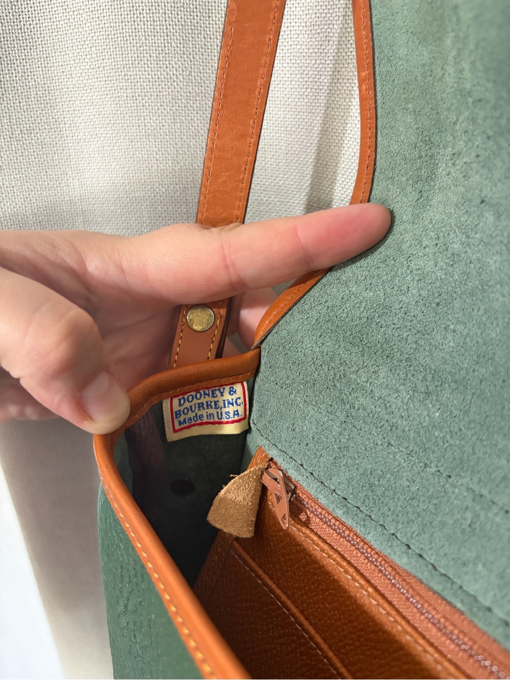 Dooney & Bourke Forest Green and Tan Leather Crossbody - Picture 6 of 7